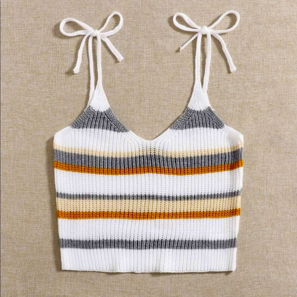 Striped Tie Shoulder Knit Top
